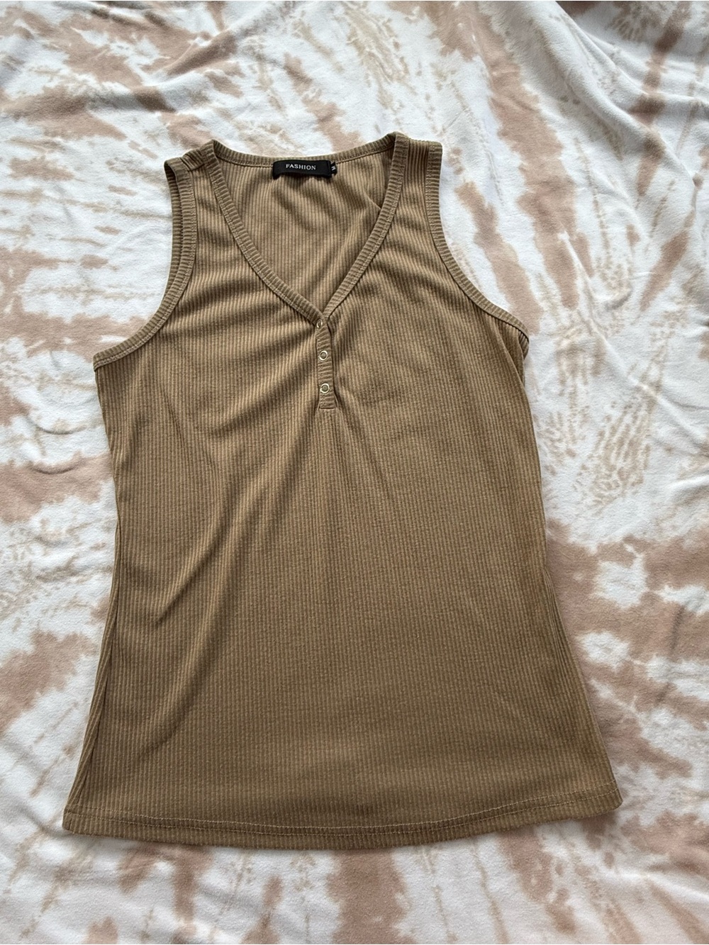 Ribbed V-Neck Tank Top - Taupe